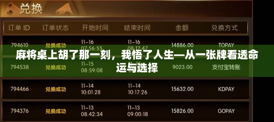 麻将桌上胡了那一刻，我悟了人生—从一张牌看透命运与选择